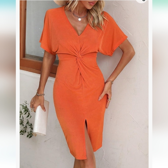 Uguest Dresses & Skirts - NWT Women's Fashion Dress Twist Front Batwing Sleeve Split Thigh Dress